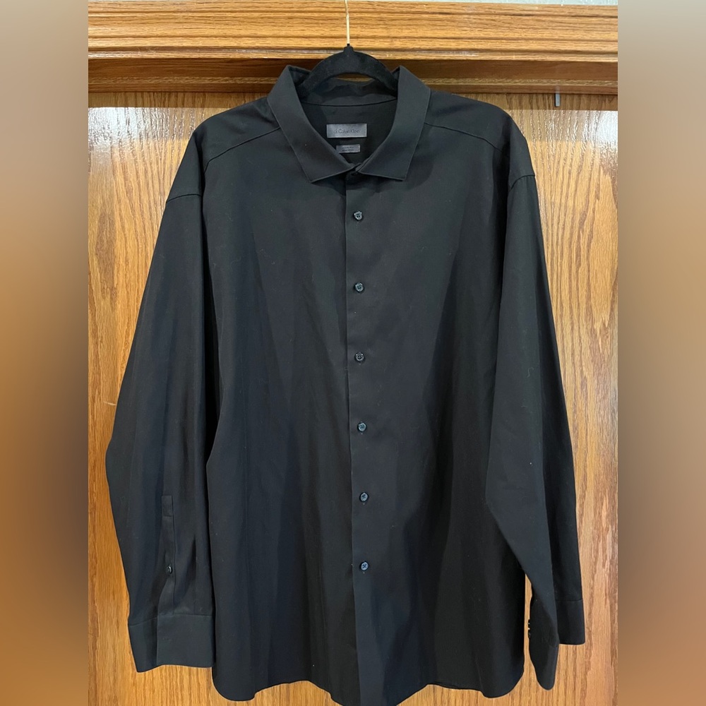 CALVIN KLEIN Classic Black Men's Shirt 20 34/35 lightly ribbed texture